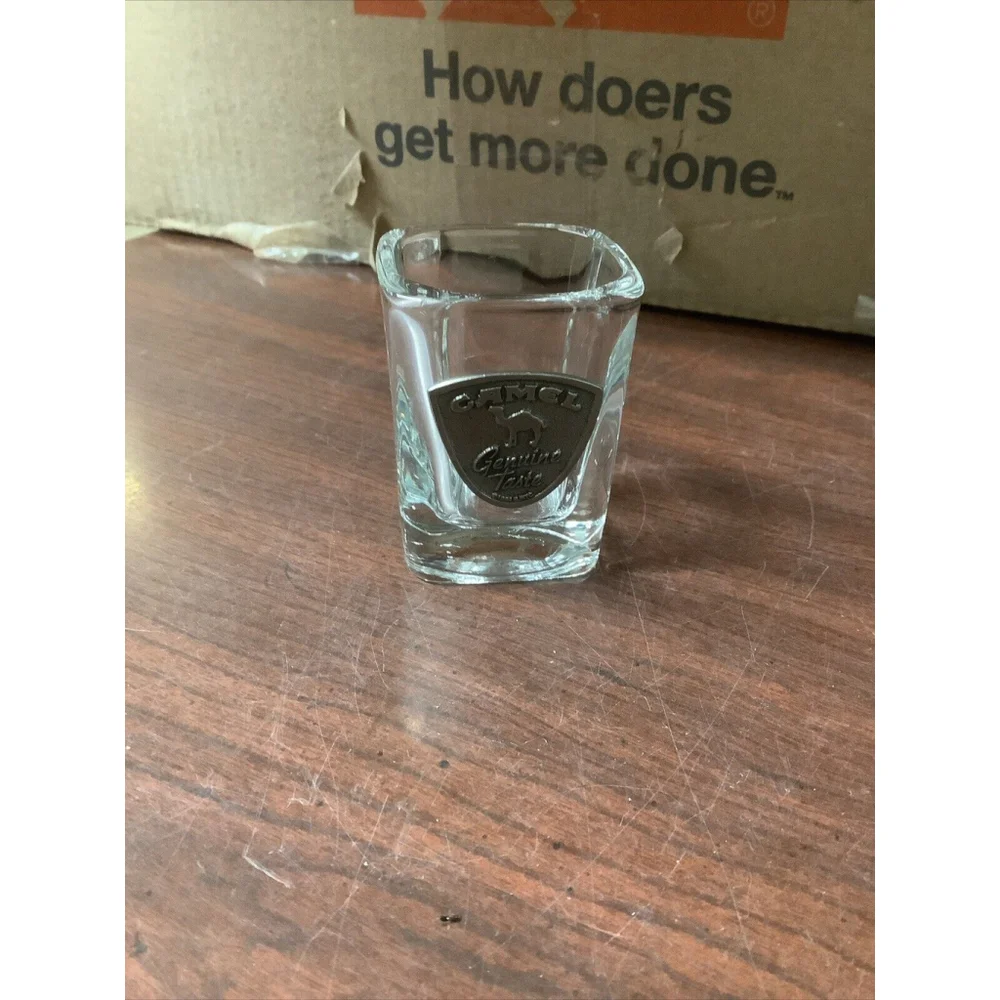 Vintage CAMEL GENUINE TASTE CIGARETTE PROMOTIONAL SHOT GLASS 1994 PEWTER EMBLEM